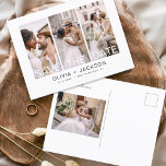 Elegant Save the Date 4 Foto White Letter Ankündigungspostkarte<br><div class="desc">Modernes und elegantes Foto Save the Date Hochzeitskarte. Die Save the Date einladende Einladungskarte beinhaltet weiße Typografie,  schick und schlichtes Design auf weißem Hintergrund,  mit dem Sie Ihre individuelle Verlobung Fotografie hinzufügen können.</div>