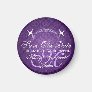Elegant Save the Date Birds Monogram Lila Magnet
