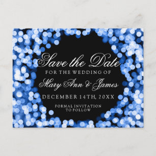 Elegant Save the Date Blue Funkelnd Lights Ankündigungspostkarte