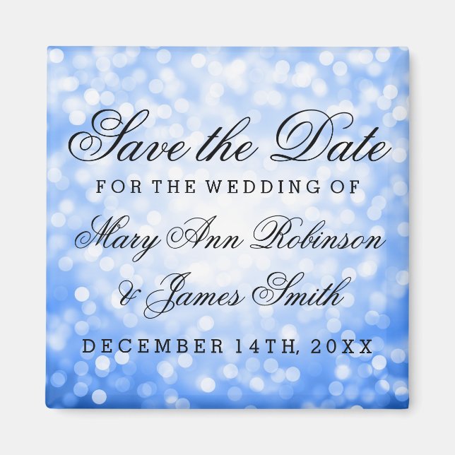 Elegant Save the Date Blue Glitzer Lights Magnet (Vorne)