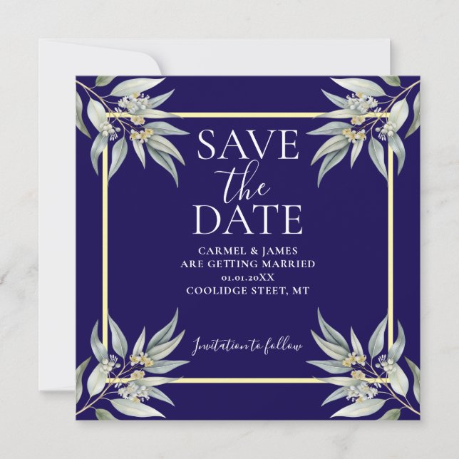 Elegant Save the Date Boho Eucalyptus Verlass (Vorderseite)