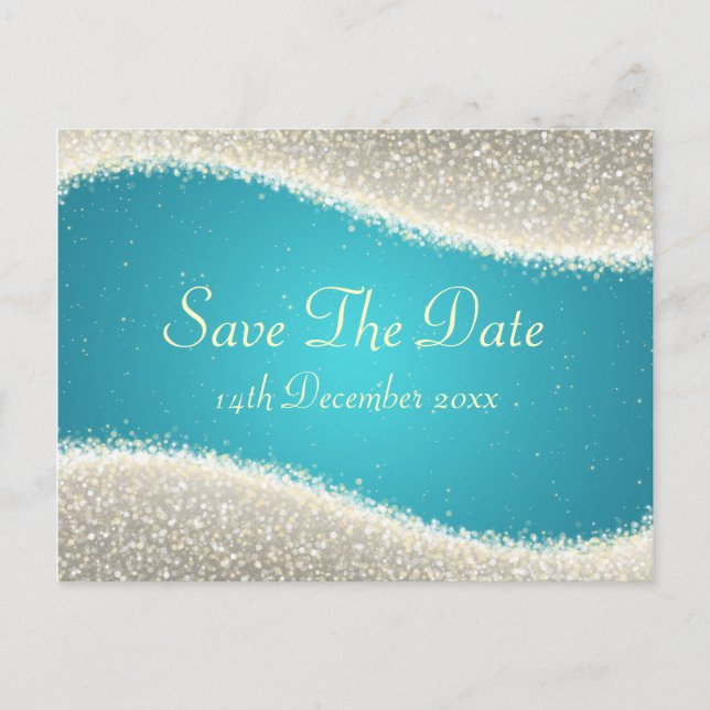 Elegant Save the Date Dazzling Glitzern Türkis Ankündigungspostkarte (Vorderseite)