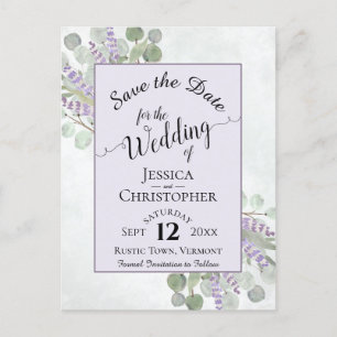 Elegant Save the Date Eucalyptus & Lavender Lila Ankündigungspostkarte