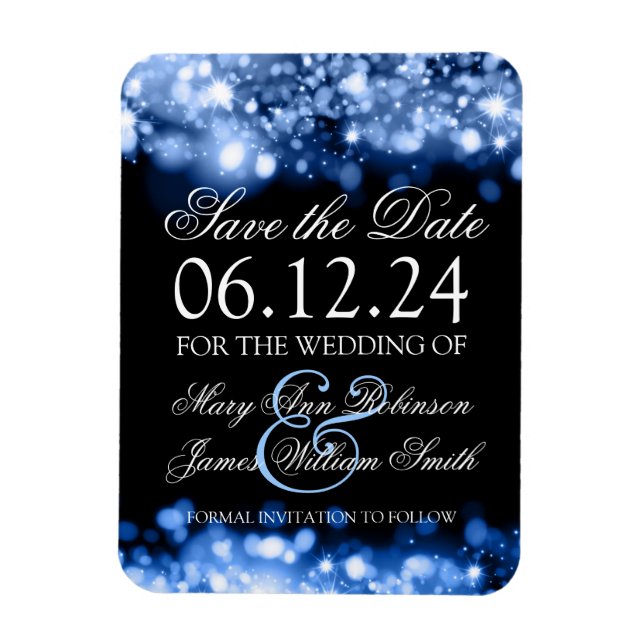 Elegant Save the Date funkelnd Lights Saphire Magnet (Vertikal)