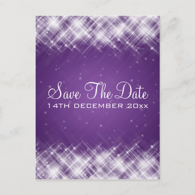 Elegant Save the Date Glamour Sparks Lila Ankündigungspostkarte (Vorderseite)
