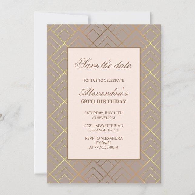 Elegant Save the Date Gold Brown 69. Einladung (Vorderseite)