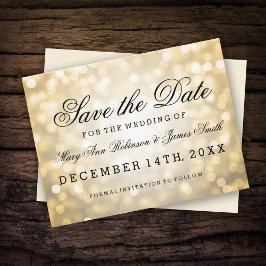 Elegant Save the Date Gold Glitzer Lights Ankündigungspostkarte