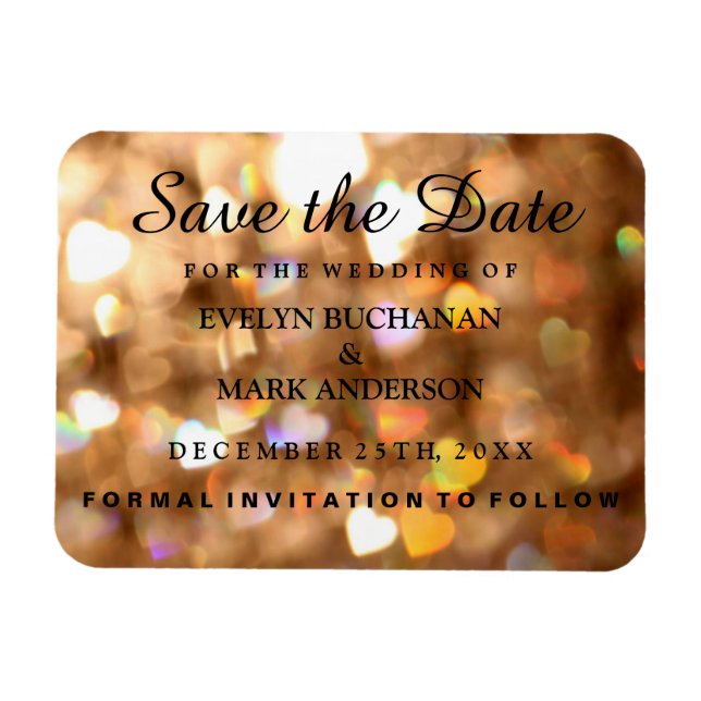 Elegant Save the Date Gold Glitzer Lights Magnet (Horizontal)