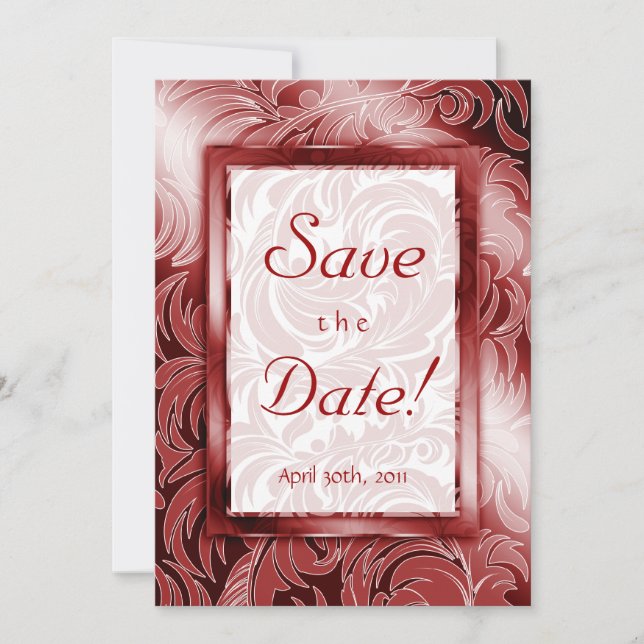 Elegant Save the Date Kartenleaf Blütensilber Rot (Vorderseite)