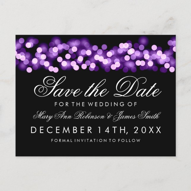 Elegant Save the Date Lila Hollywood Glam Ankündigungspostkarte (Vorderseite)