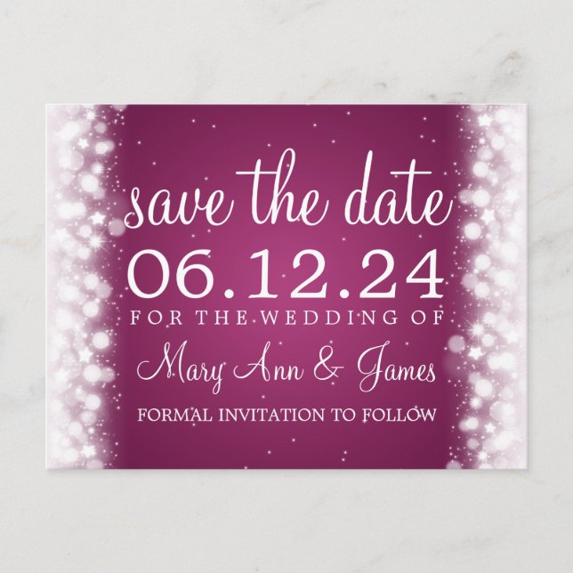Elegant Save the Date Magic Sparkle Pink Ankündigungspostkarte (Vorderseite)