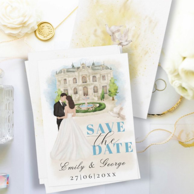 Elegant Save the Date mit Braut und Bräutigam Einladung (Von Creator hochgeladen)
