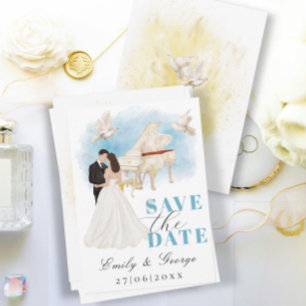 Elegant Save the Date mit Bride & Groom Piano Einladung