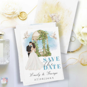 Elegant Save the Date mit Bride und Groom Gazebo Einladung