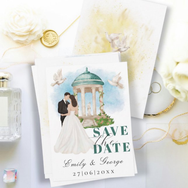 Elegant Save the Date mit Bride und Groom Gazebo Einladung (Von Creator hochgeladen)