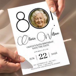 Elegant Save the Date mit Foto 80. Geburtstag Einladung