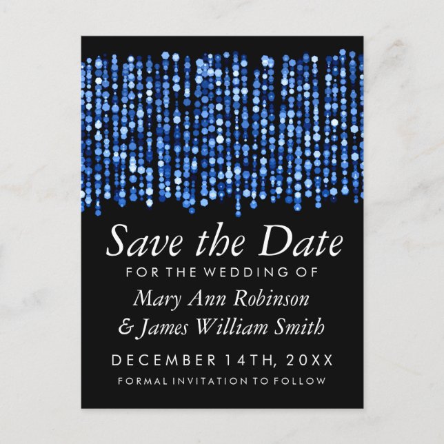 Elegant Save the Date Moderne blaue Lichter Ankündigungspostkarte (Vorderseite)