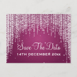 Elegant Save the Date Nachts Dazzle Berry Pink Ankündigungspostkarte