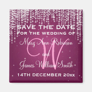 Elegant Save the Date Nachts Dazzle Berry Pink Magnet