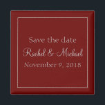 Elegant Save the Date rot und grau Magnet<br><div class="desc">Ein Magnet,  der Save the Date perfekt für Ihre Hochzeit ist,  dieser Gegenstand hat einen roten Hintergrund mit grauem Text,  personalisieren Sie Ihre noch heute!</div>