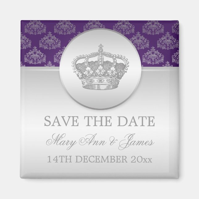 Elegant Save the Date Royal Crown Lila Magnet (Vorne)