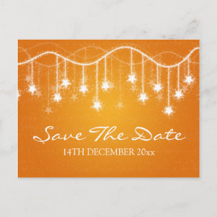 Elegant Save the Date schimmernd Sterne Orange Ankündigungspostkarte