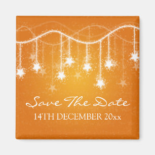Elegant Save the Date schimmernd Sterne Orange Magnet