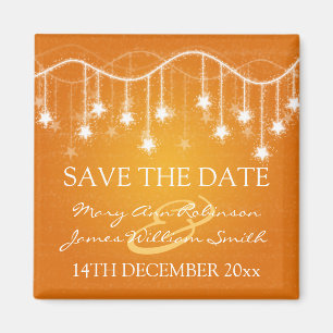 Elegant Save the Date schimmernd Sterne Orange Magnet
