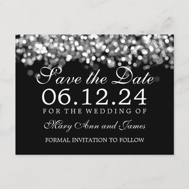 Elegant Save the Date Silberleuchten Ankündigungspostkarte (Vorderseite)