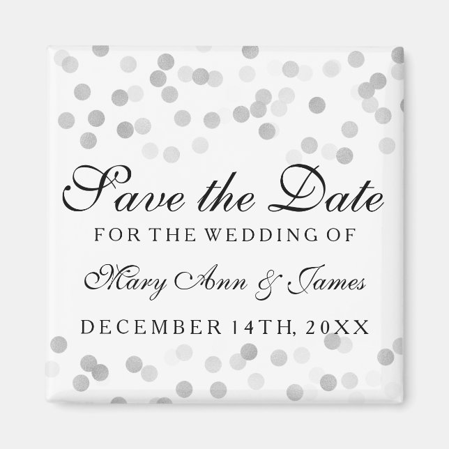 Elegant Save the Date Silver Foil Glitzer Lights Magnet (Vorne)