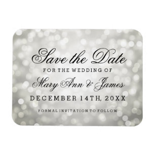 Elegant Save the Date Silver Glitzer Lights Magnet