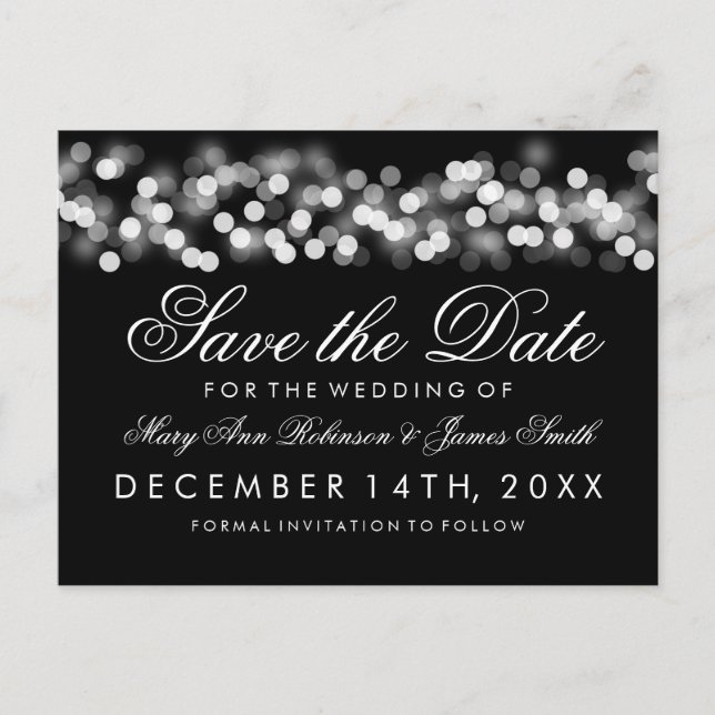 Elegant Save the Date Silver Hollywood Glam Ankündigungspostkarte (Vorderseite)