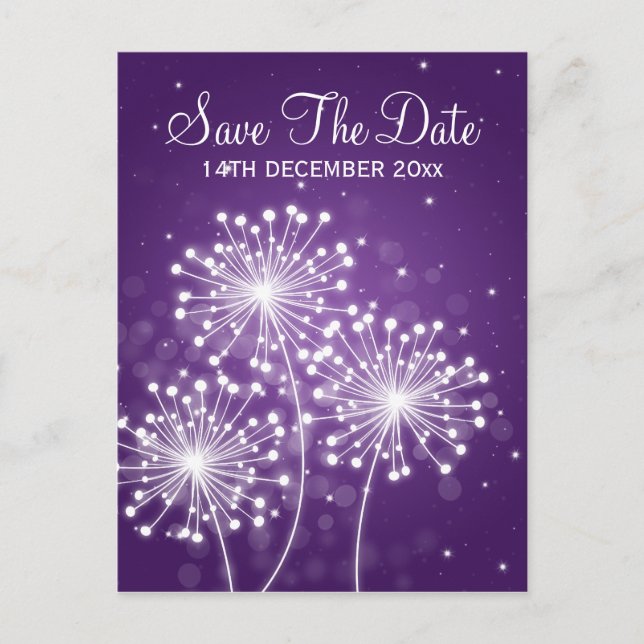 Elegant Save the Date Sommer Sparkle Lila Ankündigungspostkarte (Vorderseite)