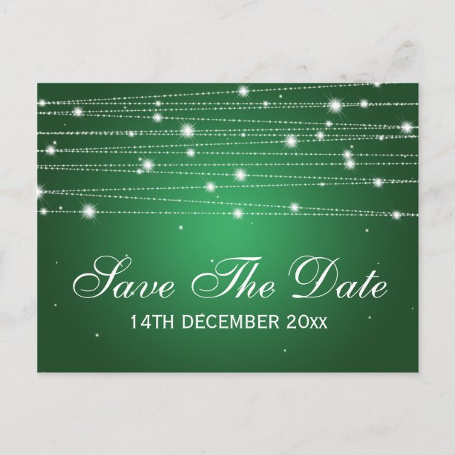 Elegant Save the Date Sparkling Lines Emerald Ankündigungspostkarte (Vorderseite)