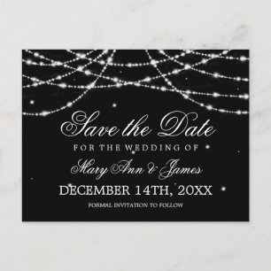 Elegant Save the Date Sparkling String Black Ankündigungspostkarte