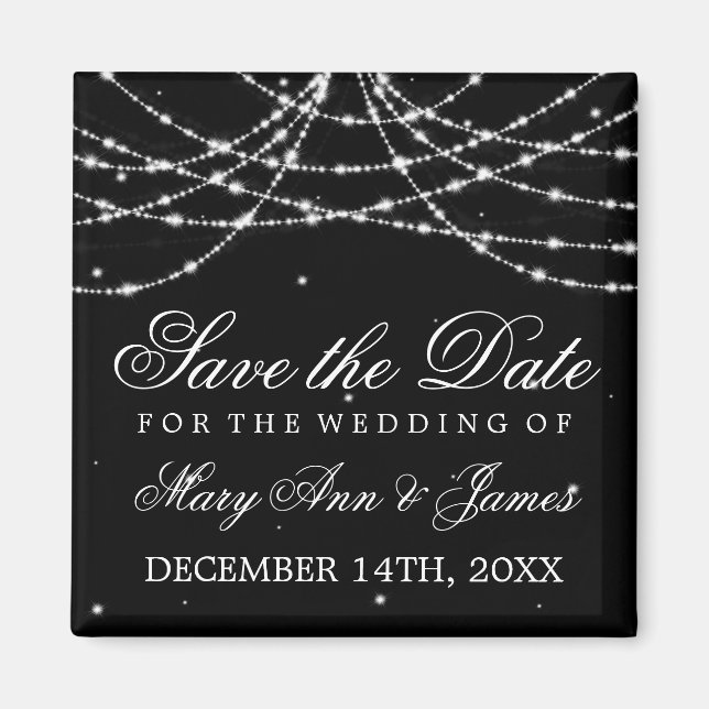 Elegant Save the Date Sparkling String Black Magnet (Vorne)