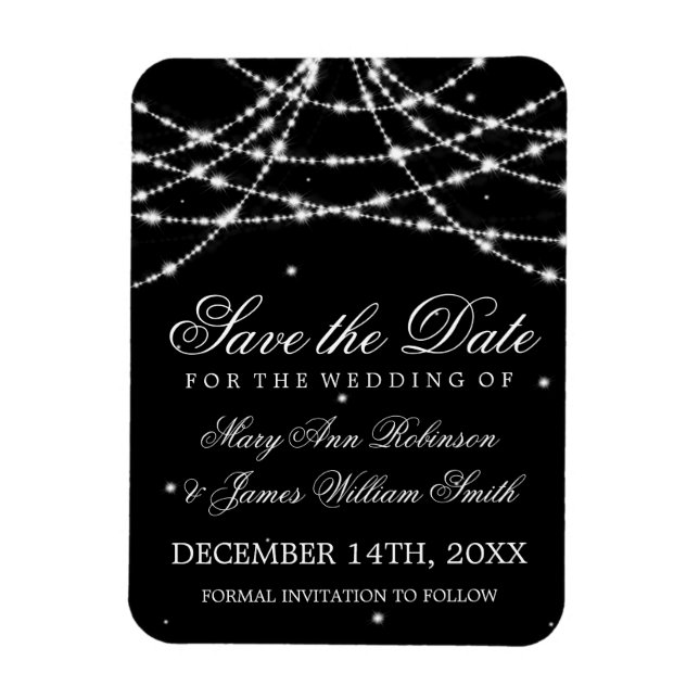 Elegant Save the Date Sparkling String Black Magnet (Vertikal)