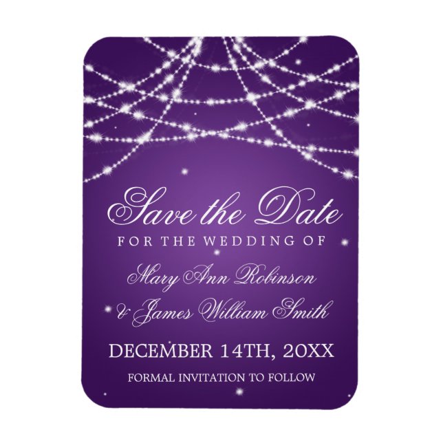 Elegant Save the Date Sparkling String Lila Magnet (Vertikal)