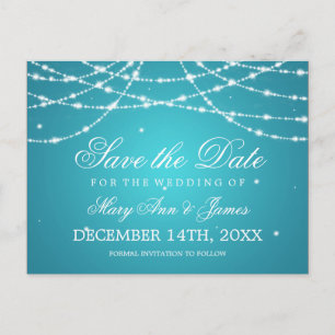 Elegant Save the Date Sparkling String Türkise Ankündigungspostkarte