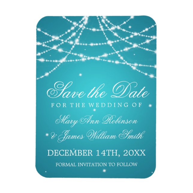 Elegant Save the Date Sparkling String Türkise Magnet (Vertikal)