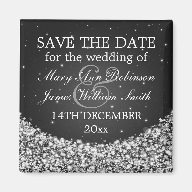 Elegant Save the Date Star Sparkle Black Magnet (Vorne)