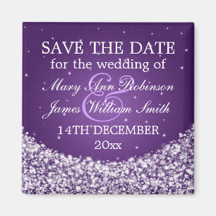 Elegant Save the Date Star Sparkle Lila Magnet