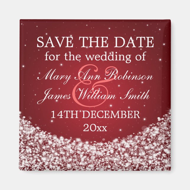 Elegant Save the Date Star Sparkle Red Magnet (Vorne)