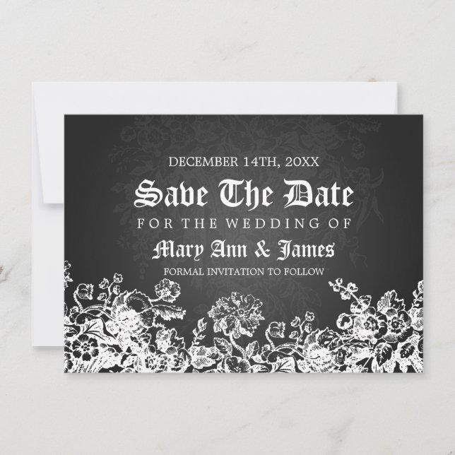 Elegant Save the Date Viktorianisch Geblüht Schwar (Vorderseite)