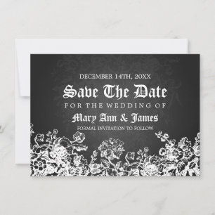 Elegant Save the Date Viktorianisch Geblüht Schwar