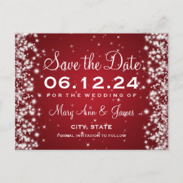 Elegant Save the Date Winter Sparkle Red Ankündigungspostkarte