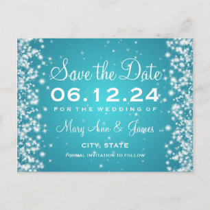Elegant Save the Date Winter Sparkle Türkis Ankündigungspostkarte