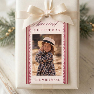 Elegant Scallop Lace Border Christmas Photo Geschenkanhänger