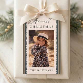 Elegant Scallop Lace Border Christmas Photo Geschenkanhänger