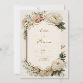Elegant Scalloped Blush Peony Floral Wedding Einladung